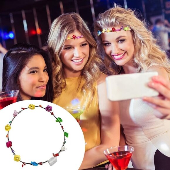 Light Up Flower Crown Headband Glow in Dark for Parties Weddings Cosplay